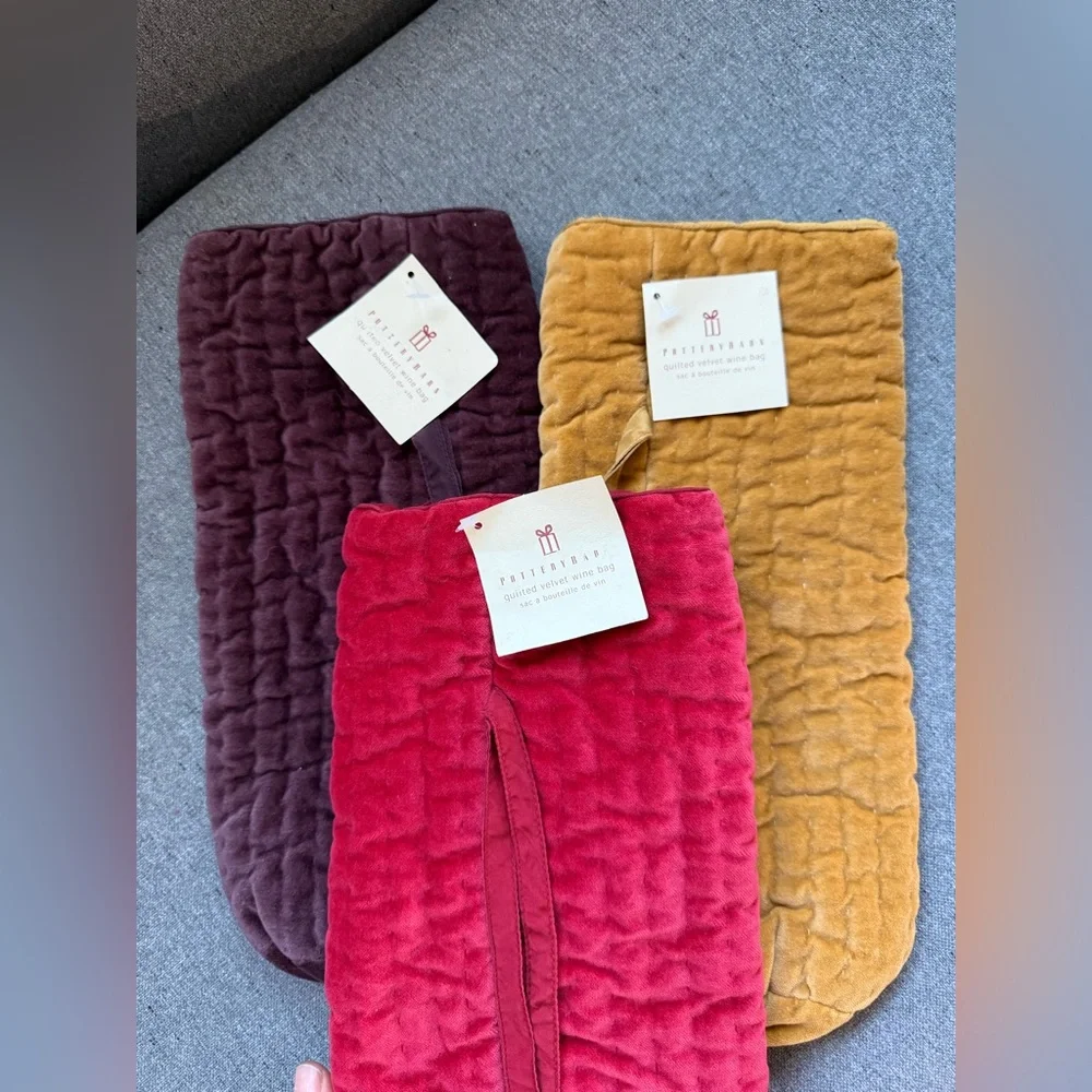 Pottery Barn velet wine bag set of 3 NWT